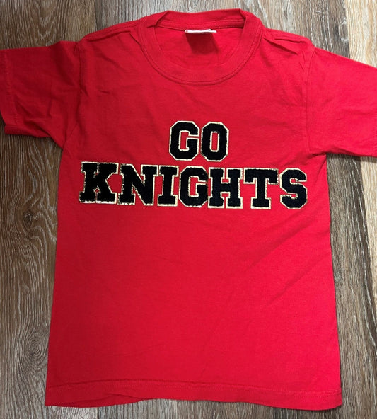 Red GO KNIGHTS T-Shirt with black letter patches