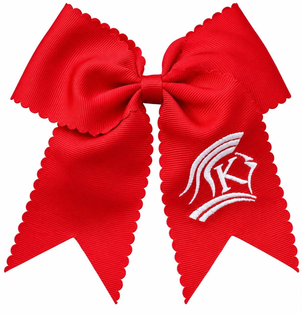 KCS Knights Red Scalloped bow with white embroidered logo