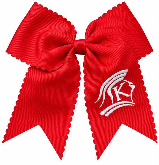 KCS Knights Red Scalloped bow with white embroidered logo